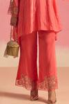 Buy_One Not Two_Coral Kurta Silk Embroidery Stones V-neck Sequins Panelled And Pant Set _Online_at_Aza_Fashions