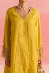 Buy_One Not Two_Yellow Kurta Silk Embroidery Stones V-neck Crystals Panelled And Pant Set _Online_at_Aza_Fashions