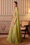 Buy_Pankti Chheda_Green Silk Embroidery Applique Scoop Neck Gardenia Cape And Lehenga Set _Online_at_Aza_Fashions