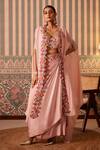 Buy_Pankti Chheda_Pink Silk Embroidery Applique Cutwork V Phool Mahal Cape And Draped Skirt Set _at_Aza_Fashions