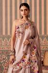 Pankti Chheda_Purple Silk Embroidery Applique One Shoulder Gullista Cape With Draped Skirt _Online_at_Aza_Fashions