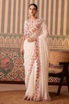 Buy_Pankti Chheda_White Silk Embroidery Applique Round Gulshan Cutwork Border Saree With Blouse _at_Aza_Fashions