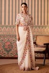 Buy_Pankti Chheda_White Silk Embroidery Applique Round Gulshan Cutwork Border Saree With Blouse _Online_at_Aza_Fashions