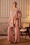 Buy_Pankti Chheda_Pink Silk Embroidery Applique V Neck Bahara Kurti Palazzo Set _at_Aza_Fashions