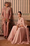 Buy_Pankti Chheda_Pink Silk Embroidery Applique V Neck Bahara Kurti Palazzo Set _Online_at_Aza_Fashions