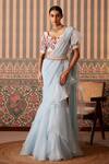 Buy_Pankti Chheda_Blue Chiffon Embroidery Solid Mermaid Pre-draped Ruffled Saree With Blouse _at_Aza_Fashions