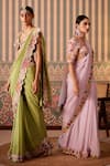 Pankti Chheda_Purple Silk Embroidery Applique Phool Bahar Cutwork Border Saree With Blouse _at_Aza_Fashions