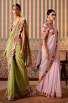 Pankti Chheda_Green Silk Embroidery Applique V Paisley Bloom Cutwork Border Saree With Blouse _Online_at_Aza_Fashions