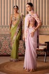 Buy_Pankti Chheda_Green Silk Embroidery Applique V Paisley Bloom Cutwork Border Saree With Blouse _Online_at_Aza_Fashions