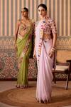 Shop_Pankti Chheda_Green Silk Embroidery Applique V Paisley Bloom Cutwork Border Saree With Blouse _Online_at_Aza_Fashions