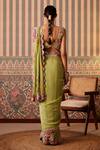 Pankti Chheda_Green Silk Embroidery Applique V Paisley Bloom Cutwork Border Saree With Blouse _at_Aza_Fashions