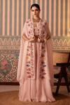 Buy_Pankti Chheda_Pink Silk Embroidery Pearl Open Neck Florence Cape And Sharara Set _at_Aza_Fashions