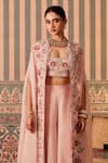 Shop_Pankti Chheda_Pink Silk Embroidery Pearl Open Neck Florence Cape And Sharara Set _Online_at_Aza_Fashions