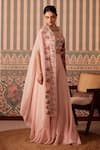 Pankti Chheda_Pink Silk Embroidery Pearl Open Neck Florence Cape And Sharara Set _at_Aza_Fashions