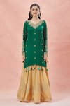 Shop_Rar Studio_Green Chanderi Handloom Embroidery Dori V Neck Gul And Aari Kurta & Lehenga Set _Online_at_Aza_Fashions