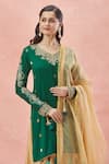 Shop_Rar Studio_Green Chanderi Handloom Embroidery Dori V Neck Gul And Aari Kurta & Lehenga Set 