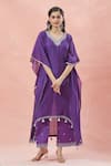 Rar Studio_Purple Chanderi Handloom Embroidery Dori Leaf Neck Bloom Kaftan Set _at_Aza_Fashions