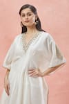 Rar Studio_Ivory Chanderi Handloom Embroidery Aari V Neck Ornate Bloom Kaftan Set _at_Aza_Fashions