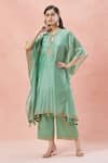 Shop_Rar Studio_Green Chanderi Handloom Embroidery Aari V Neck Mandala Bloom Kaftan Set _Online_at_Aza_Fashions