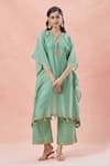 Rar Studio_Green Chanderi Handloom Embroidery Aari V Neck Mandala Bloom Kaftan Set _at_Aza_Fashions