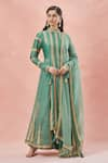 Shop_Rar Studio_Green Chanderi Handloom Embroidery Dori Striped Bloom Vine Aari Anarkali Set _Online_at_Aza_Fashions