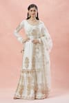 Rar Studio_Ivory Chanderi Handloom Embroidery Dori Leaf Neck Bahara Kurta Sharara Set _at_Aza_Fashions