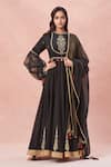 Buy_Rar Studio_Black Chanderi Handloom Embroidery Dori High Bloom Crest Yoke Anarkali Set _at_Aza_Fashions