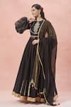 Rar Studio_Black Chanderi Handloom Embroidery Dori High Bloom Crest Yoke Anarkali Set _at_Aza_Fashions