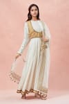 Buy_Rar Studio_Ivory Chanderi Handloom Embroidery Aari Round Neck Clover Bloom Anarkali Set _at_Aza_Fashions