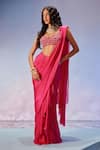 Buy_Zamoraa The Label_Pink Georgette Hand Embroidery Floral Sweetheart Pre-draped Saree With Blouse _at_Aza_Fashions