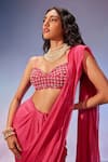 Buy_Zamoraa The Label_Pink Georgette Hand Embroidery Floral Sweetheart Pre-draped Saree With Blouse _Online_at_Aza_Fashions