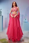 Buy_Mukta Sabharwal_Pink Blouse -net Hand Embroidery Cutdana Tear Geometric Jacket Lehenga Set _at_Aza_Fashions