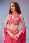 Zamoraa The Label_Pink Blouse -net Hand Embroidery Cutdana Tear Geometric Jacket Lehenga Set _Online_at_Aza_Fashions