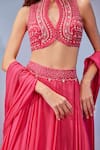 Buy_Zamoraa The Label_Pink Blouse -net Hand Embroidery Cutdana Tear Geometric Jacket Lehenga Set _Online_at_Aza_Fashions