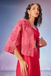 Zamoraa The Label_Pink Georgette Hand Embroidery Floral Jacket Open And Sharara Set _Online_at_Aza_Fashions