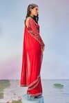 Shop_Zamoraa The Label_Red Georgette Hand Embroidery Beads Paan Neck Pre-draped Saree With Blouse _at_Aza_Fashions