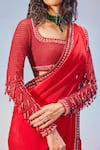 Buy_Zamoraa The Label_Red Georgette Hand Embroidery Beads Paan Neck Pre-draped Saree With Blouse _Online_at_Aza_Fashions