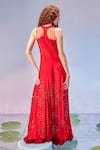 Shop_Zamoraa The Label_Red Georgette Hand Embroidery Beads V Neck Tassel Jumpsuit _at_Aza_Fashions