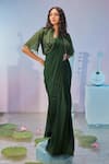 Buy_Zamoraa The Label_Green Pre-draped Saree - Georgette Embellished Sequin Jacket Floral And Set _at_Aza_Fashions