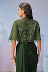 Shop_Zamoraa The Label_Green Pre-draped Saree - Georgette Embellished Sequin Jacket Floral And Set _at_Aza_Fashions