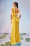 Shop_Zamoraa The Label_Yellow Georgette Hand Embroidery Pearl Jewel Pre-draped Saree With Blouse _at_Aza_Fashions