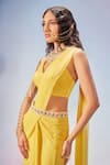 Buy_Mukta Sabharwal_Yellow Georgette Hand Embroidery Pearl Jewel Pre-draped Saree With Blouse _Online_at_Aza_Fashions