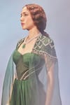 Buy_Zamoraa The Label_Green Georgette Hand Embroidery Beads Sweetheart Neck Cape With Corset Dress _Online_at_Aza_Fashions