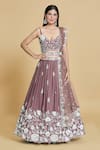 Buy_Samyukta Singhania_Rose Gold Lehenga And Blouse Poly Georgette Embroidery Thread V Neck Work Set _Online