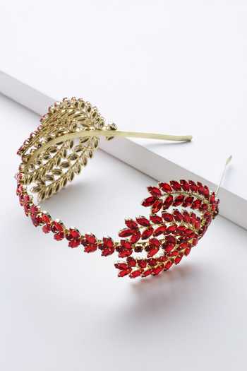 Shop_Bijoux By Priya Chandna_Red Crystals Embellished Hairband _at_Aza_Fashions