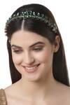 Buy_Bijoux By Priya Chandna_Emerald Green Crystal Leaf Shaped Hairband _at_Aza_Fashions