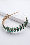 Shop_Bijoux By Priya Chandna_Emerald Green Crystal Leaf Shaped Hairband _at_Aza_Fashions