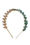 Bijoux By Priya Chandna_Emerald Green Crystal Leaf Shaped Hairband _Online_at_Aza_Fashions