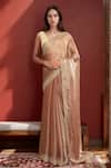 Buy_Samyukta Singhania_Brown Zimmy Choo Hand Embroidered Cutdana And Beads Saree With Running Blouse _at_Aza_Fashions