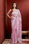 Buy_Samyukta Singhania_Peach Die Tissue Hand Embroidered Beads Tie-dyed And Saree With Running Blouse _at_Aza_Fashions